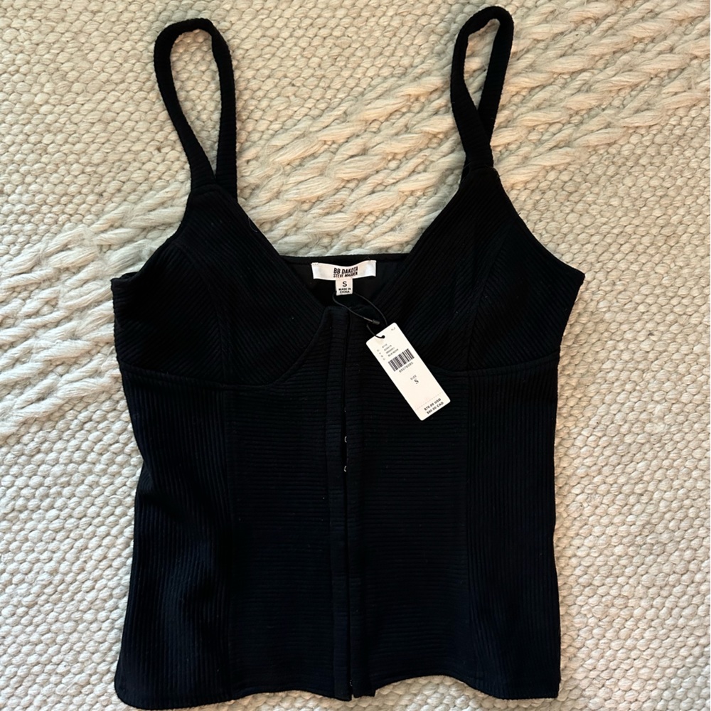 Black corset top, BB Dakota, hook front, never worn Size small